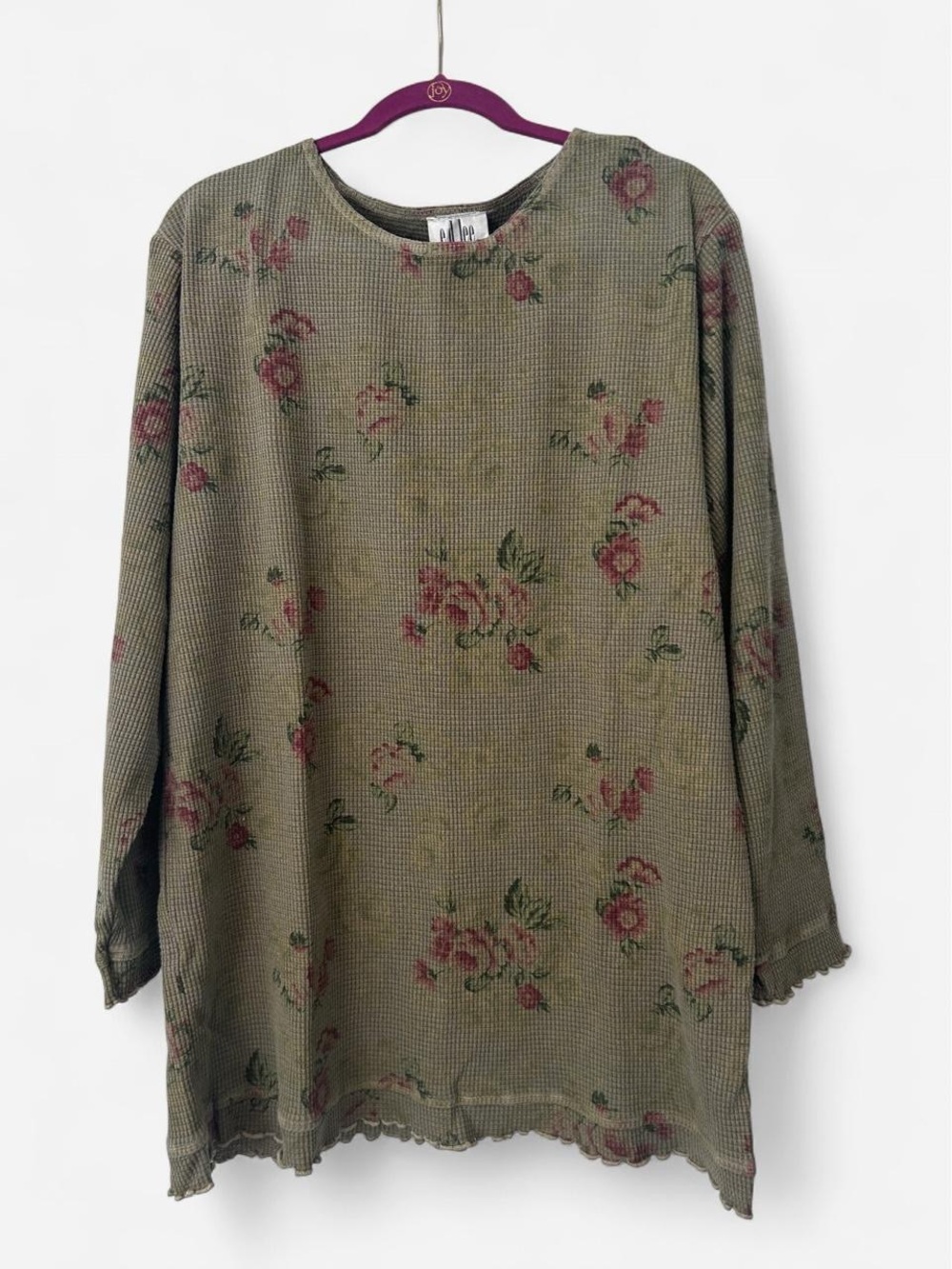 Olive Floral Waffle Knit Tunic Top